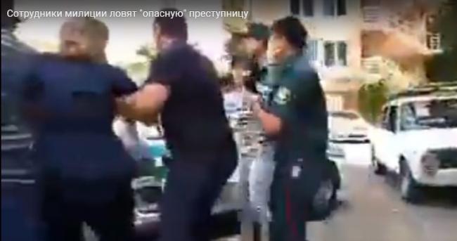 Сотрудники правоохранительных органов вчетвером арестовали «опасную» женщину (видео)