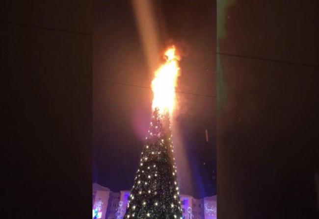 В Ташкентском парке «Локомотив» загорелась новогодняя ёлка