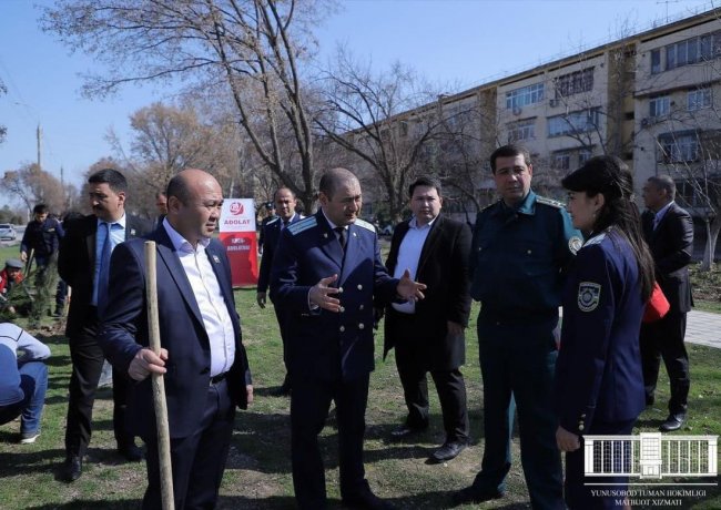 В Юнусабадском районе в акции по высадке деревьев приняли участие ученики школы