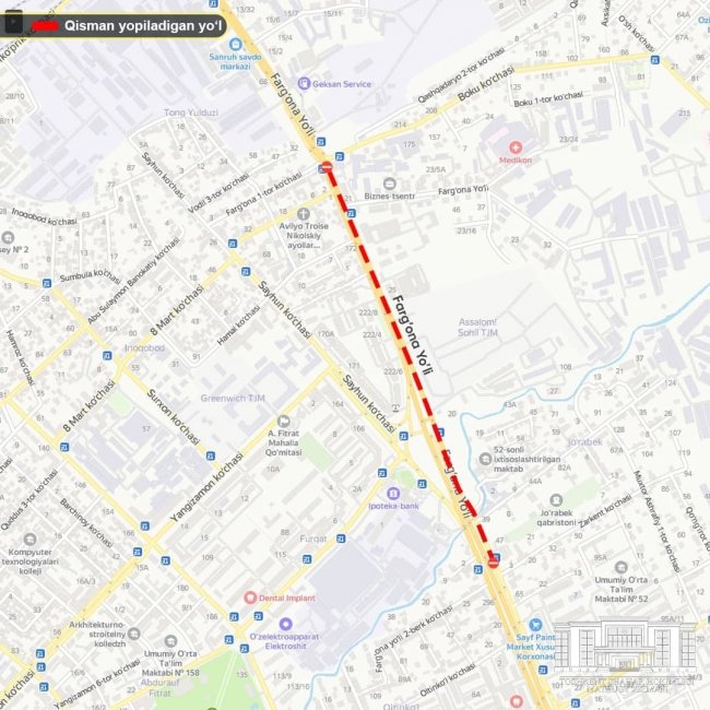 В Ташкенте частично перекрыли улицу Фаргона йули