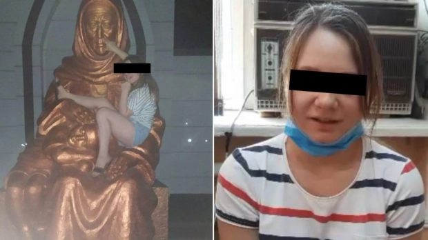 Видео: В Алмалыке девушку, которая залезла на памятник ждёт наказание