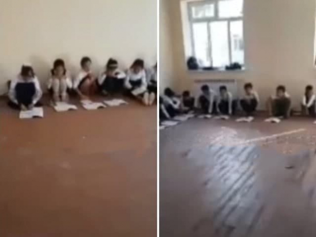 В Кашкадарьинской области школьникам пришлось сидеть на полу