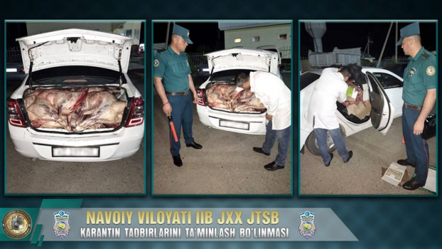 Из Бухары в Ташкент пытались перевезти почти тонну мяса в салоне легкового автомобиля
