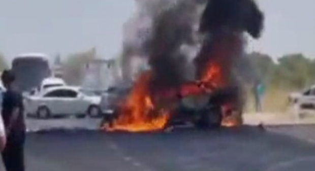 В Кашкадарье в результате ДТП водитель сгорел в автомобиле - видео