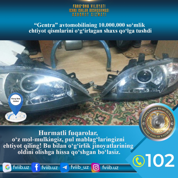 В Маргилане вор проник в квартиру и украл запчасти от автомобиля «Gentra», возбуждено уголовное дело