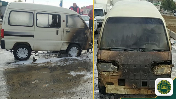 В Самаркандской области горел автомобиль «Damas»