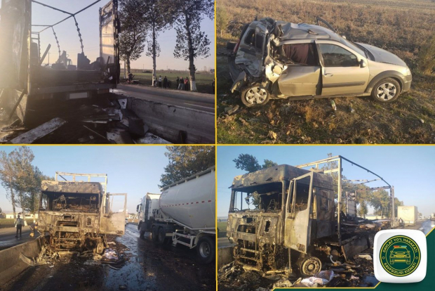 В Самарканде грузовик столкнулся с легковым автомобилем, есть пострадавшие - видео