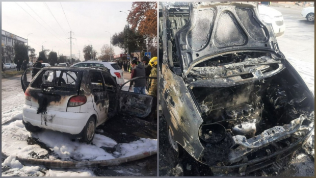 В Ташкенте загорелся автомобиль Matiz — видео