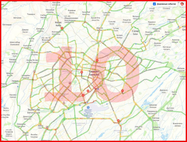 Минтранс прокомментировал 10-бальные пробки в Ташкенте