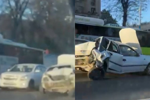 В Ташкенте автобус столкнулся с Nexia, есть пострадавший — видео