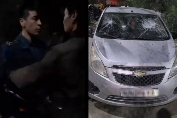 В Самарканде избили инспектора по профилактике и разбили его автомобиль — видео