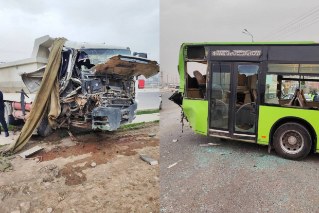 В Ташкенте столкнулись автобус и грузовик, три человека пострадали
