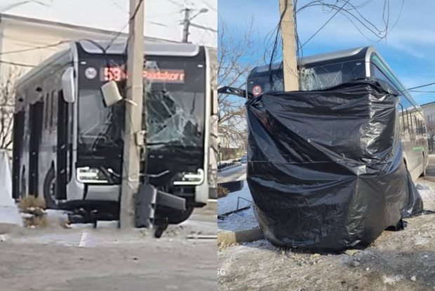 В Ташкенте пассажирский электробус из-за гололеда врезался в столб — видео