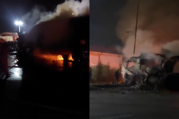 В Самарканде столкнулись и загорелись два грузовых автомобиля — видео